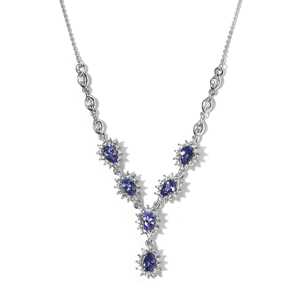 AAA Tanzanite and White Zircon 3.75 ctw Necklace in Platinum Over Sterling Silver 20 Inches image number 0