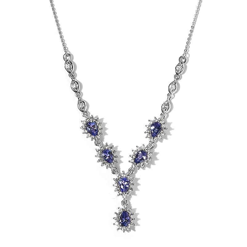 AAA Tanzanite and White Zircon 3.75 ctw Necklace in Platinum Over Sterling Silver 20 Inches