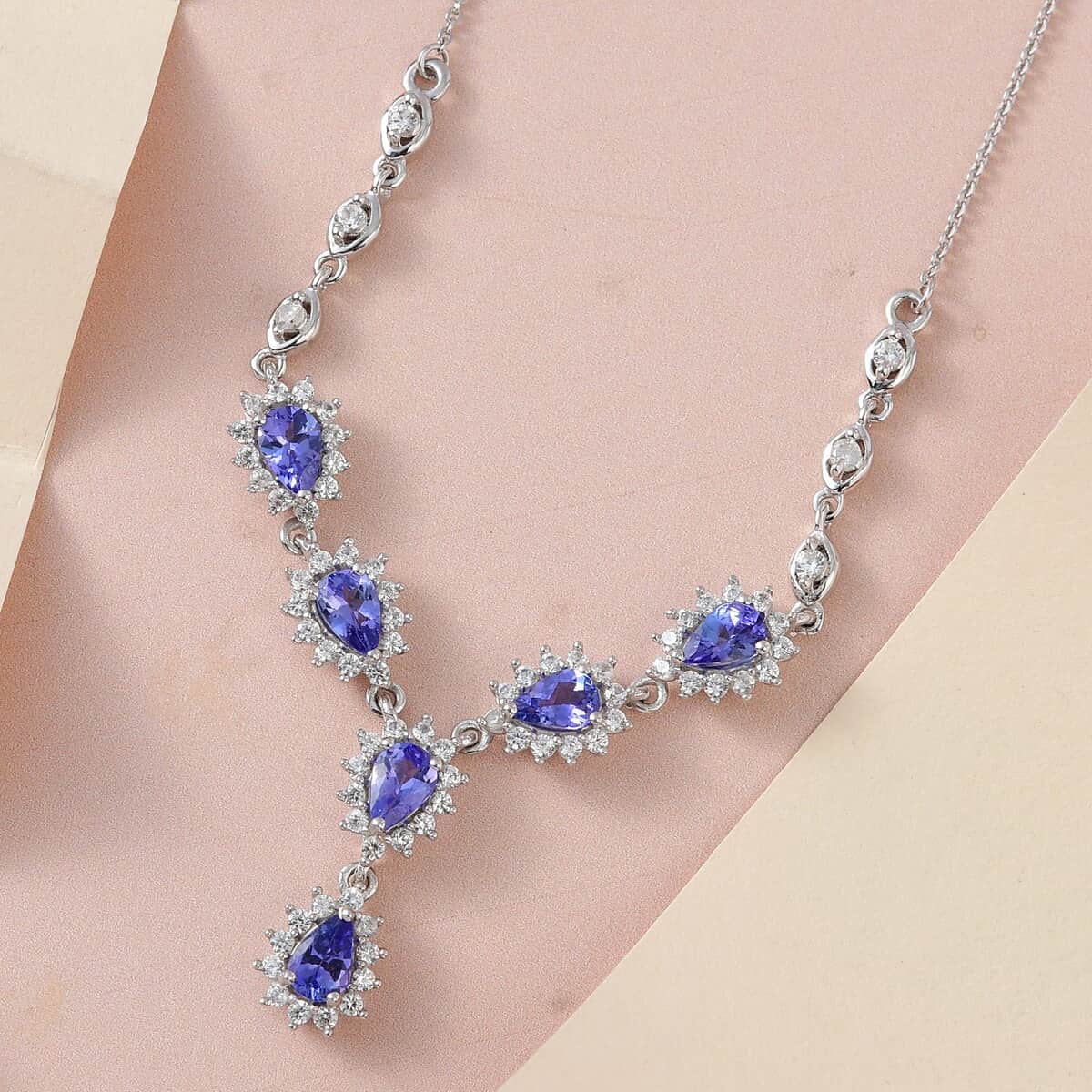 AAA Tanzanite and White Zircon 3.75 ctw Necklace in Platinum Over Sterling Silver 20 Inches image number 1