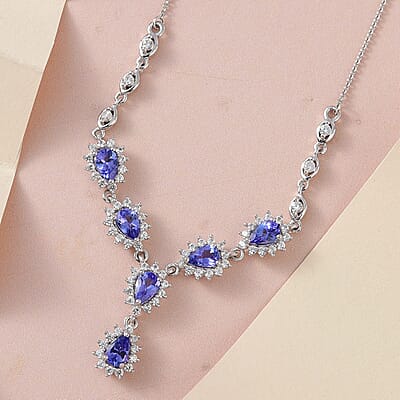AAA Tanzanite and White Zircon 3.75 ctw Necklace in Platinum Over Sterling Silver 20 Inches