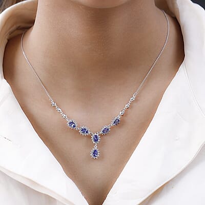 AAA Tanzanite and White Zircon 3.75 ctw Necklace in Platinum Over Sterling Silver 20 Inches