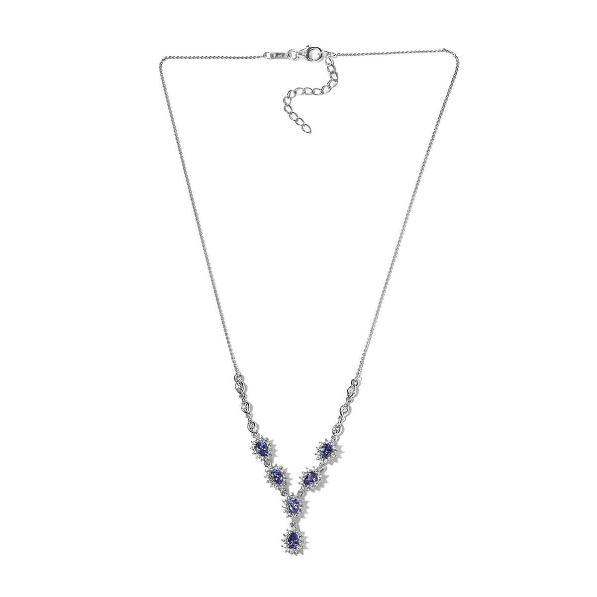 AAA Tanzanite and White Zircon 3.75 ctw Necklace in Platinum Over Sterling Silver 20 Inches image number 3