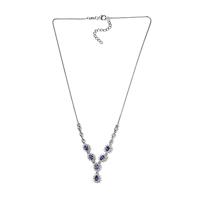AAA Tanzanite and White Zircon 3.75 ctw Necklace in Platinum Over Sterling Silver 20 Inches