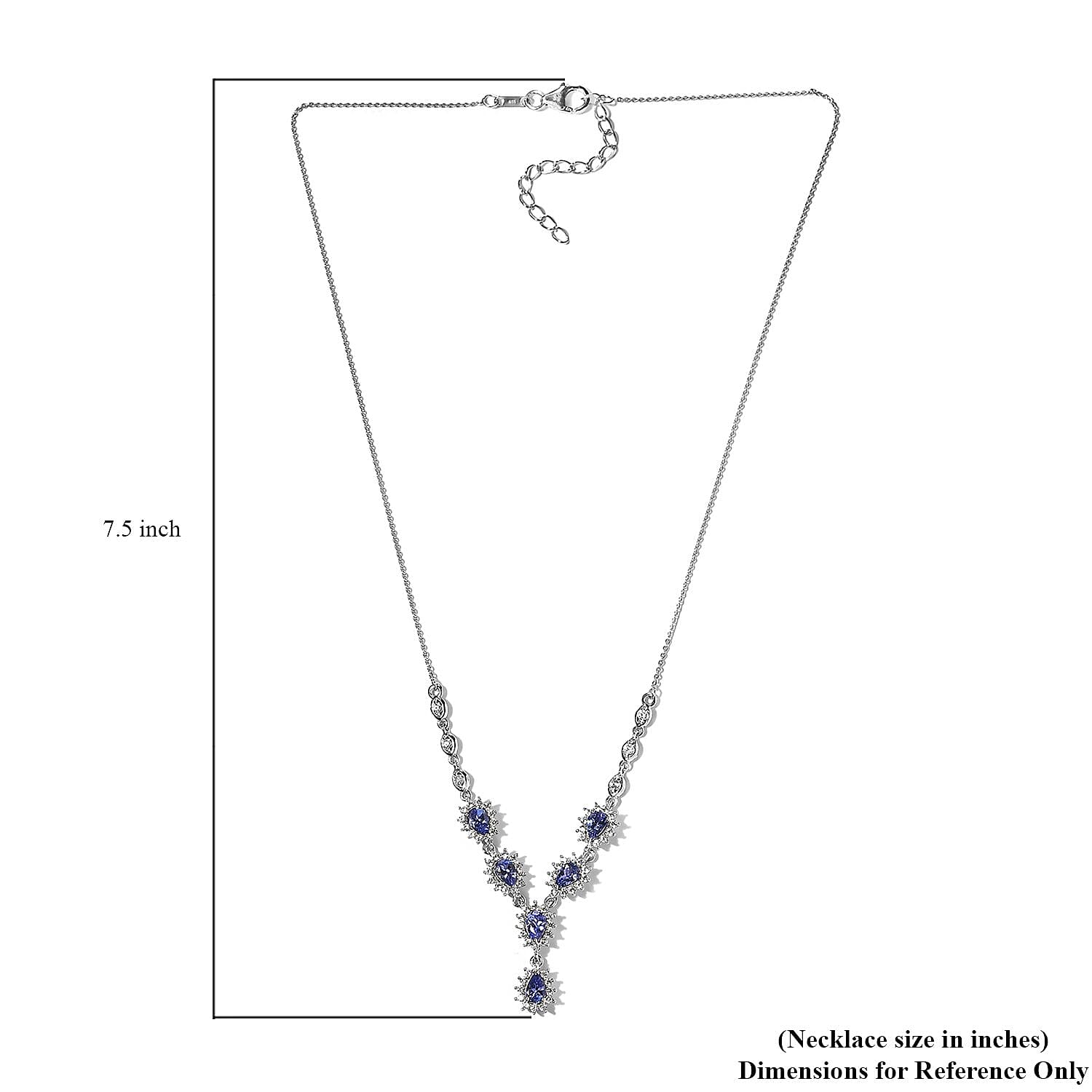 AAA Tanzanite and White Zircon 3.75 ctw Necklace in Platinum Over Sterling Silver 20 Inches