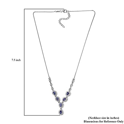AAA Tanzanite and White Zircon 3.75 ctw Necklace in Platinum Over Sterling Silver 20 Inches