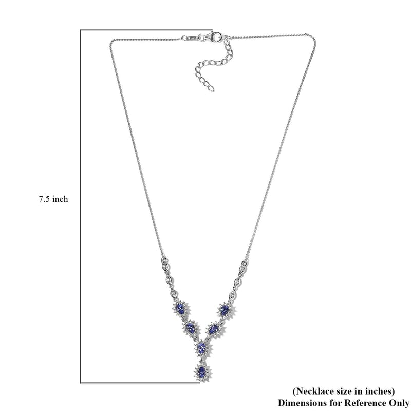 AAA Tanzanite and White Zircon 3.75 ctw Necklace in Platinum Over Sterling Silver 20 Inches