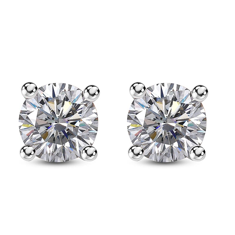 Emperor Cut Moissanite 1.60 ctw Solitaire Stud Earrings in Platinum Over Sterling Silver, Stud Earrings, Moissanite Studs, Anniversary Gifts For Her