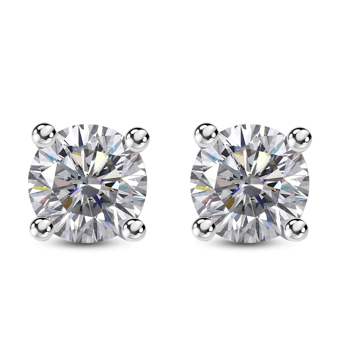 Emperor Cut Moissanite Solitaire Stud Earrings in Platinum Over Sterling Silver, Stud Earrings, Moissanite Studs, Anniversary Gifts For Her 1.60 ctw image number 0