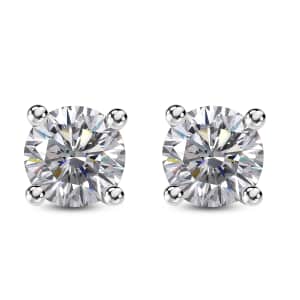 Emperor Cut Moissanite Solitaire Stud Earrings in Platinum Over Sterling Silver, Stud Earrings, Moissanite Studs, Anniversary Gifts For Her 1.60 ctw