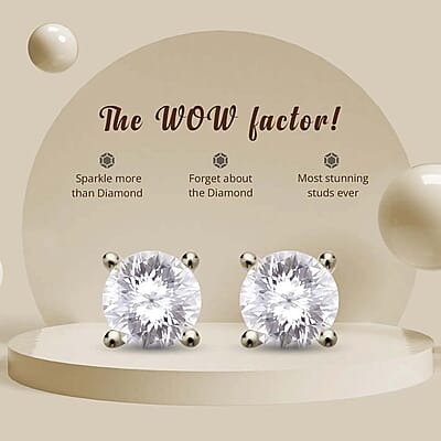 Emperor Cut Moissanite 1.60 ctw Solitaire Stud Earrings in Platinum Over Sterling Silver, Stud Earrings, Moissanite Studs, Anniversary Gifts For Her