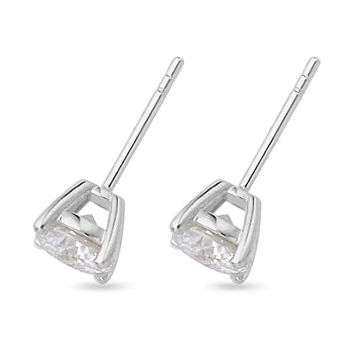 Emperor Cut Moissanite 1.60 ctw Solitaire Stud Earrings in Platinum Over Sterling Silver, Stud Earrings, Moissanite Studs, Anniversary Gifts For Her
