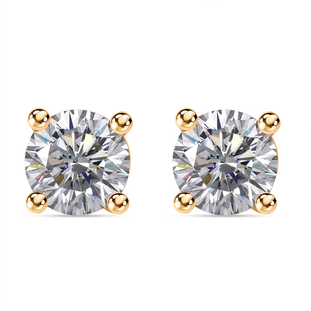 Emperor Cut Moissanite Solitaire Stud Earrings in Vermeil Yellow Gold Over Sterling Silver 1.60 ctw image number 0