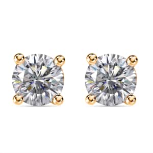 Emperor Cut Moissanite Solitaire Stud Earrings in Vermeil Yellow Gold Over Sterling Silver 1.60 ctw