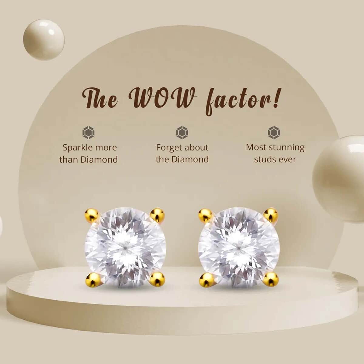 Emperor Cut Moissanite Solitaire Stud Earrings in Vermeil Yellow Gold Over Sterling Silver 1.60 ctw image number 4