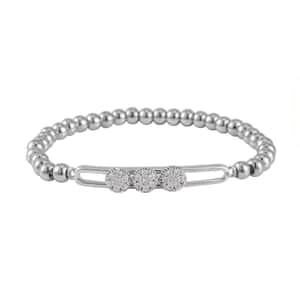 Simulated Diamond, Silvertone Beaded Stretch Bracelet