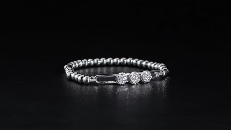 Simulated Diamond, Silvertone Beaded Stretch Bracelet 0.10 ctw