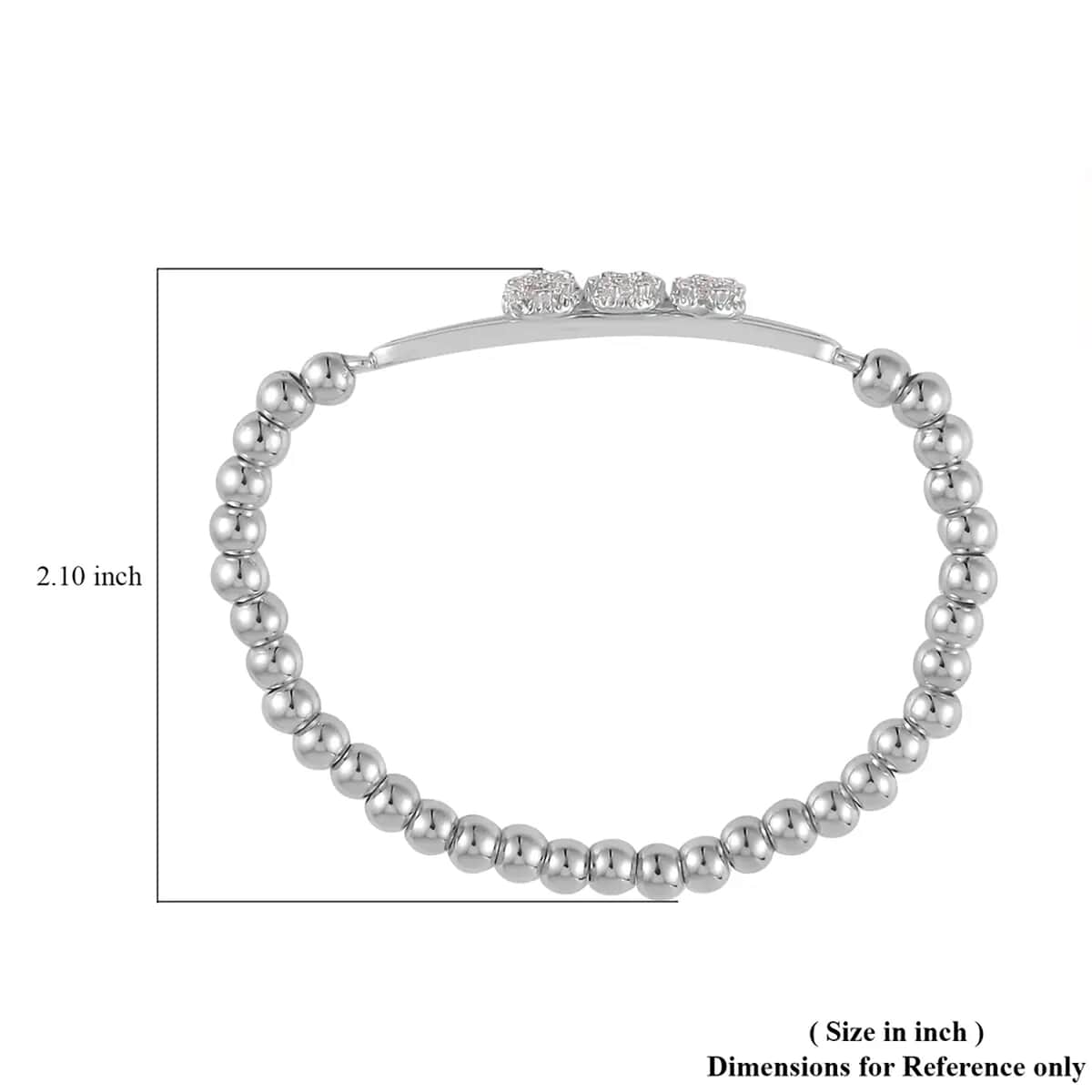 Simulated Diamond, Silvertone Beaded Stretch Bracelet 0.10 ctw image number 6