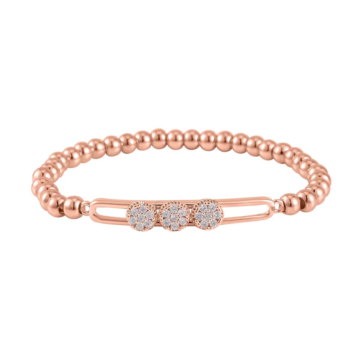 Simulated Diamond, Rosetone Beaded Stretch Bracelet image number 0