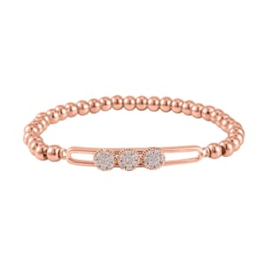 Simulated Diamond, Rosetone Beaded Stretch Bracelet