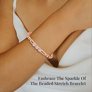Simulated Diamond, Rosetone Beaded Stretch Bracelet