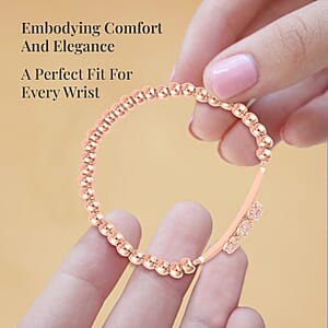 Simulated Diamond, Rosetone Beaded Stretch Bracelet