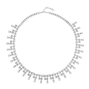 Austrian Crystal Tassels Necklace 20-22 Inches in Silvertone
