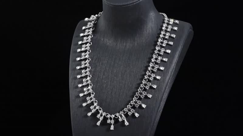 Austrian Crystal Tassels Necklace 20-22 Inches in Silvertone