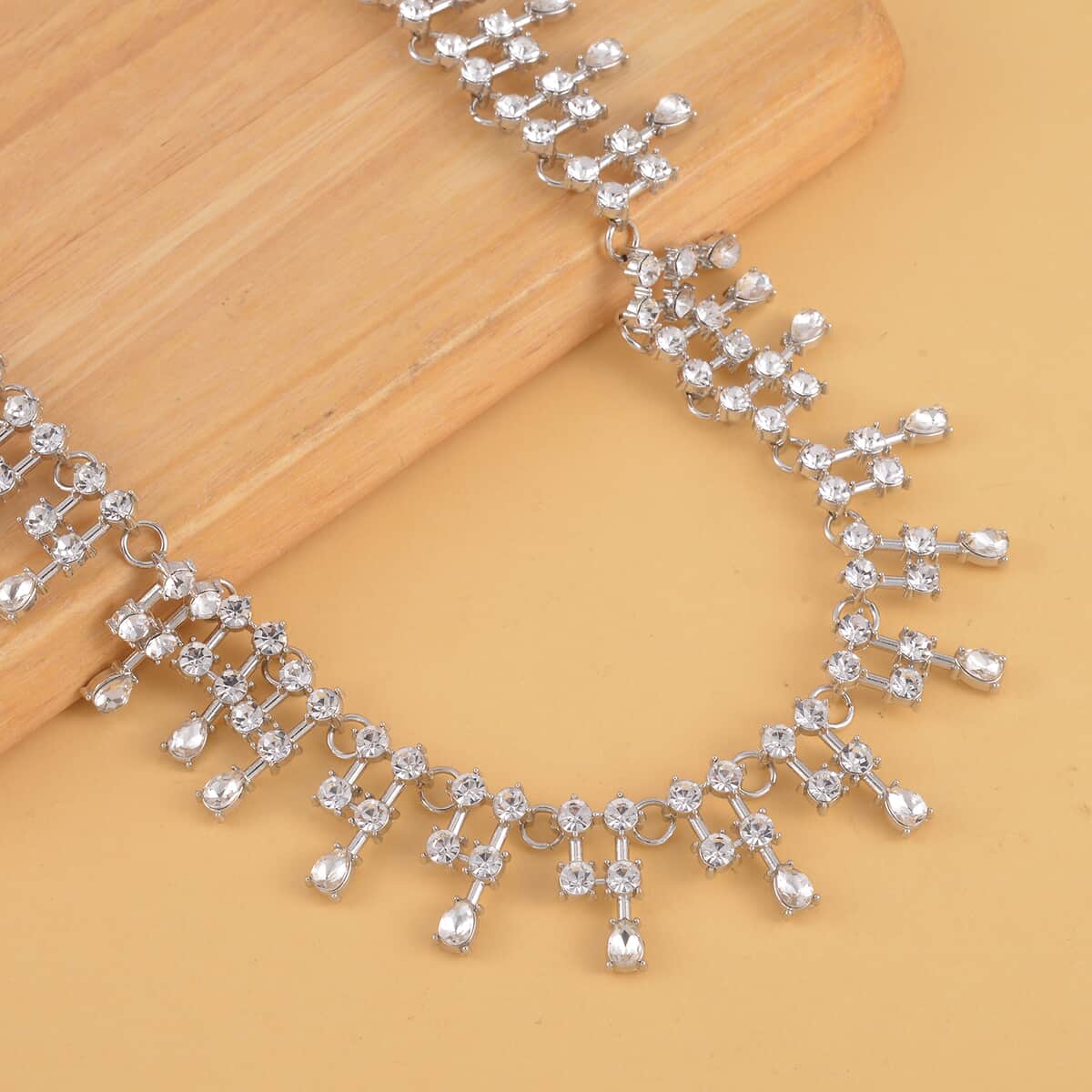 Austrian Crystal Tassels Necklace 20-22 Inches in Silvertone image number 1