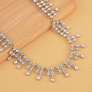 Austrian Crystal Tassels Necklace 20-22 Inches in Silvertone