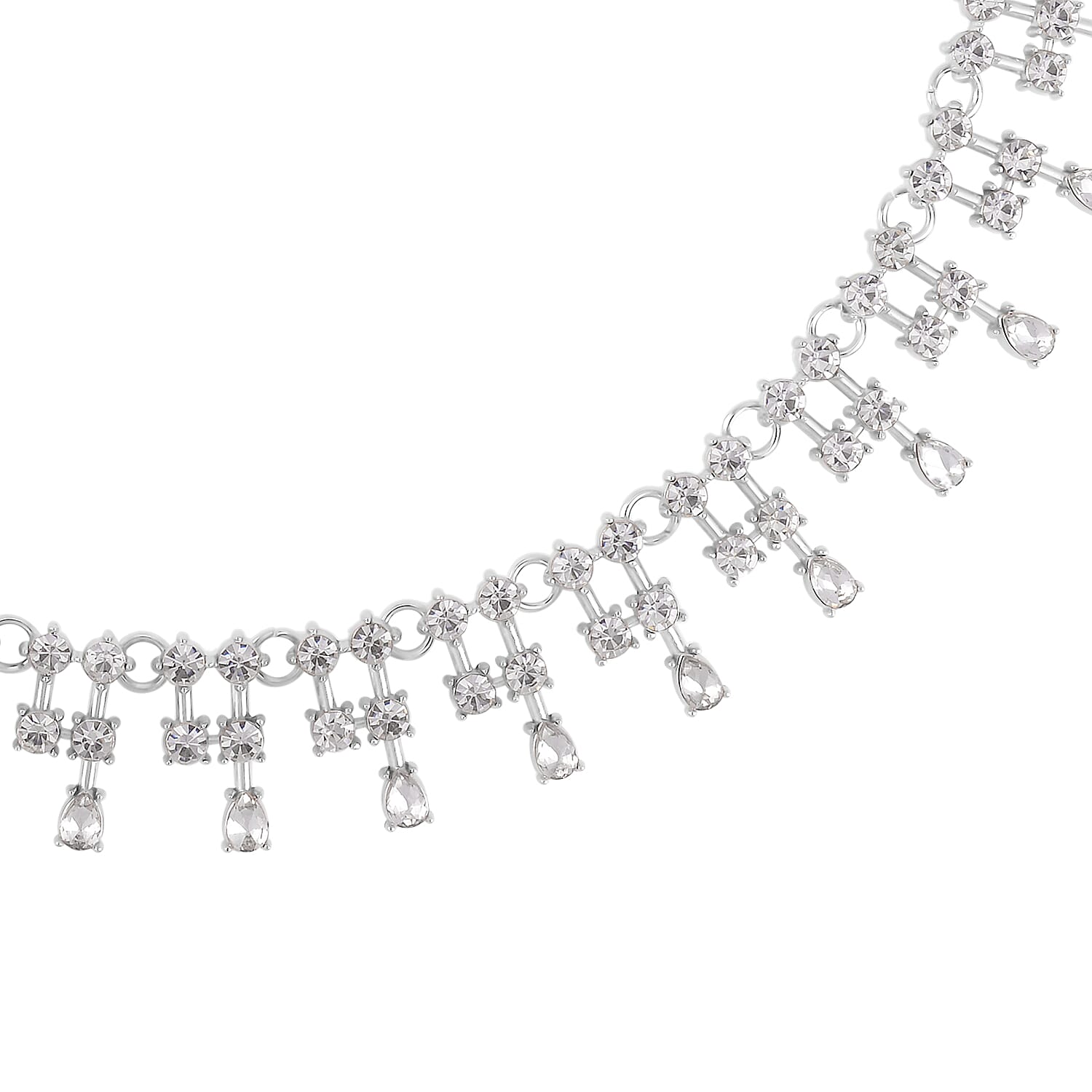 Austrian Crystal Tassels Necklace 20-22 Inches in Silvertone