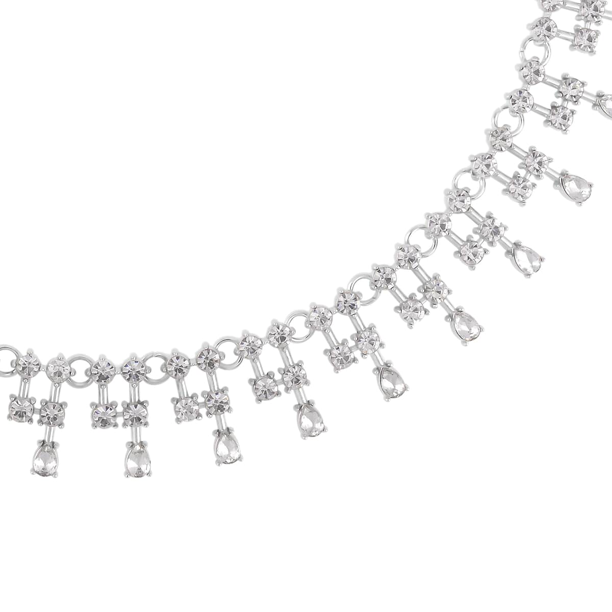 Austrian Crystal Tassels Necklace 20-22 Inches in Silvertone image number 2