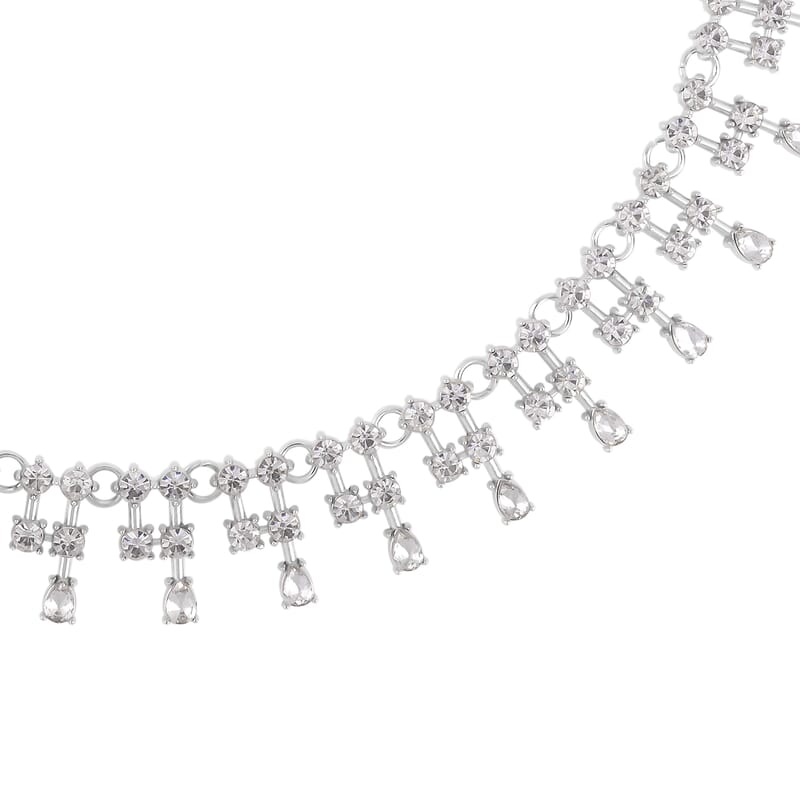 Austrian Crystal Tassels Necklace 20-22 Inches in Silvertone