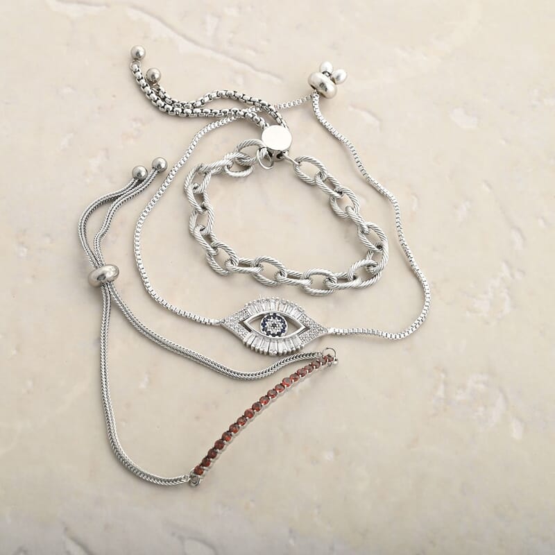 Mozambique Garnet Bolo Bracelet in Stainless Steel (9.50 In) 1.25 ctw , Tarnish-Free, Waterproof, Sweat Proof Jewelry