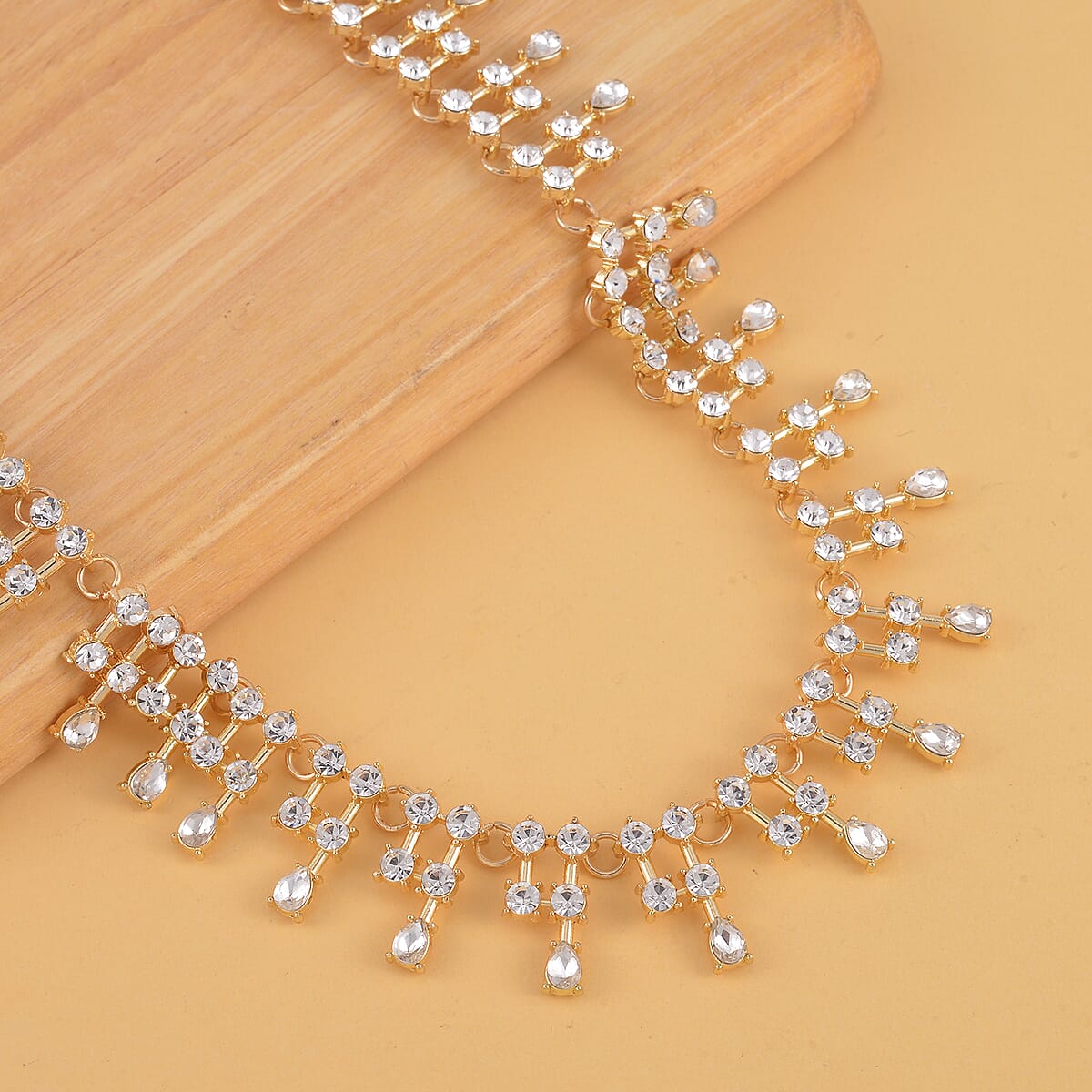 Austrian Crystal Tassels Necklace 20-22 Inches in Goldtone image number 1
