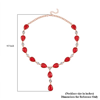 Simulated Ruby and White Austrian Crystal Lariat Necklace in Rosetone 20-22 Inches