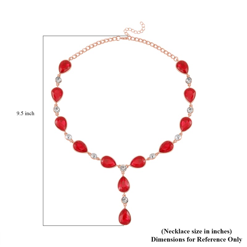 Simulated Ruby and White Austrian Crystal Lariat Necklace in Rosetone 20-22 Inches