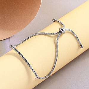 White Zircon Bolo Bracelet in Stainless Steel (9.50 In) 1.35 ctw , Tarnish-Free, Waterproof, Sweat Proof Jewelry