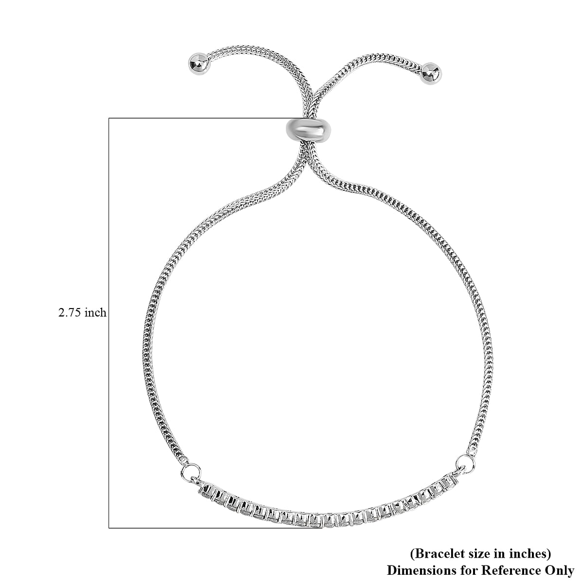 White Zircon Bolo Bracelet in Stainless Steel (9.50 In) 1.35 ctw , Tarnish-Free, Waterproof, Sweat Proof Jewelry image number 4