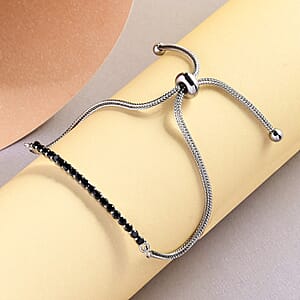 Thai Black Spinel Bolo Bracelet in Stainless Steel 1.33 (9.50 In) 1.15 ctw , Tarnish-Free, Waterproof, Sweat Proof Jewelry
