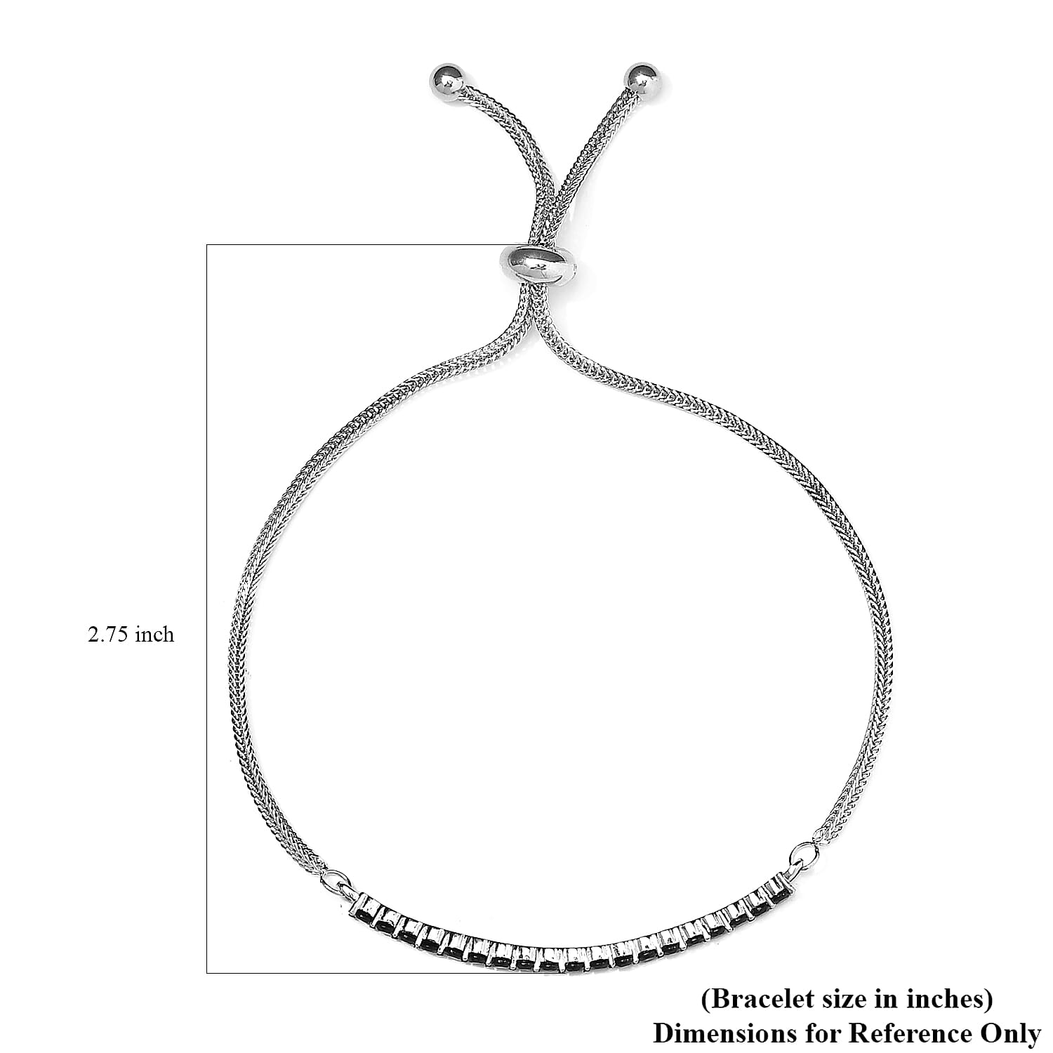 Thai Black Spinel Bolo Bracelet in Stainless Steel 1.33 (9.50 In) 1.15 ctw , Tarnish-Free, Waterproof, Sweat Proof Jewelry
