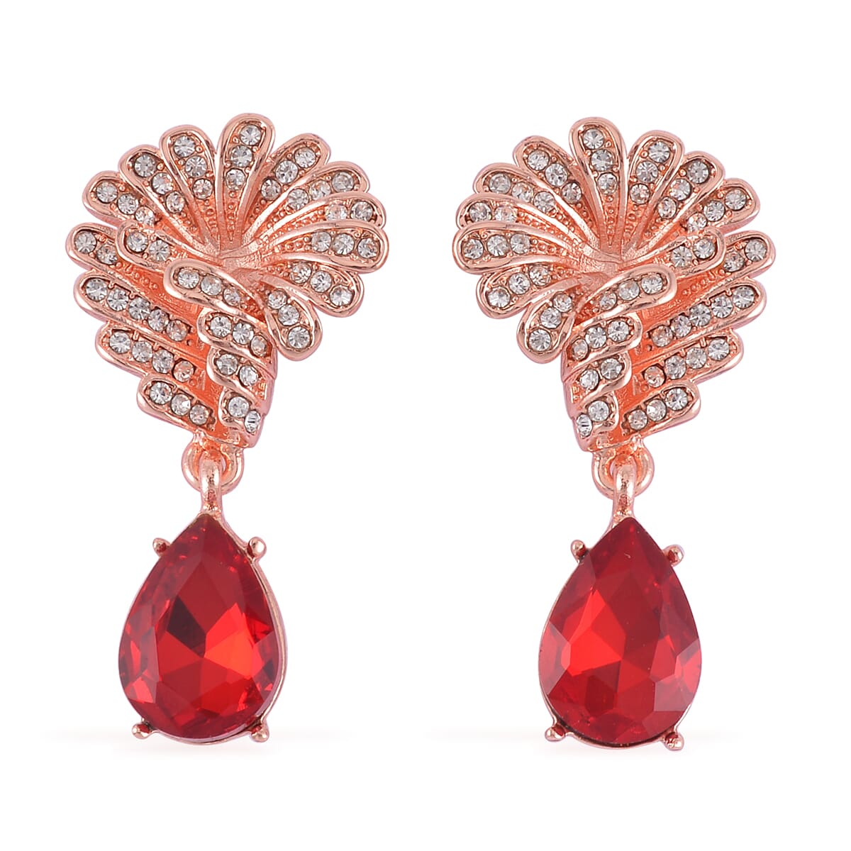Simulated Ruby and Austrian Crystal Drop Earrings in Rosetone image number 0