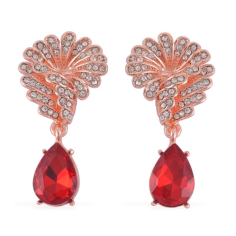Simulated Ruby and Austrian Crystal Drop Earrings in Rosetone