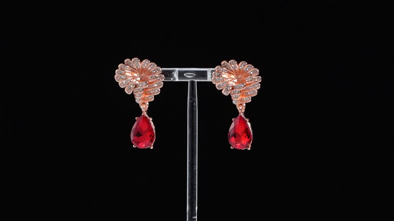 Simulated Ruby and Austrian Crystal Drop Earrings in Rosetone