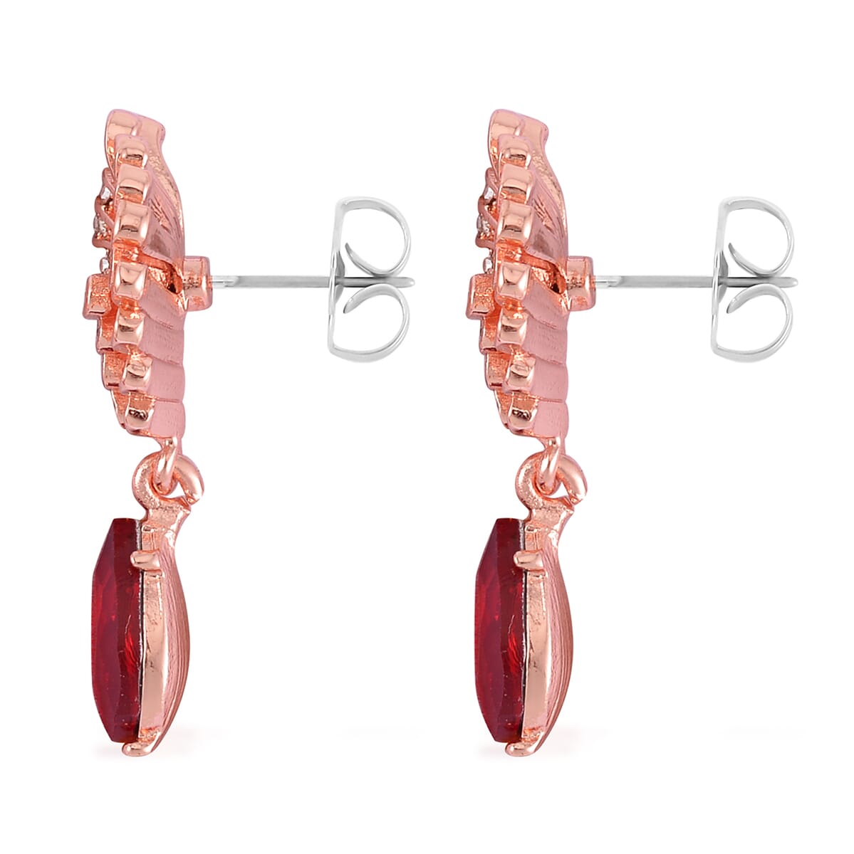 Simulated Ruby and Austrian Crystal Drop Earrings in Rosetone image number 3