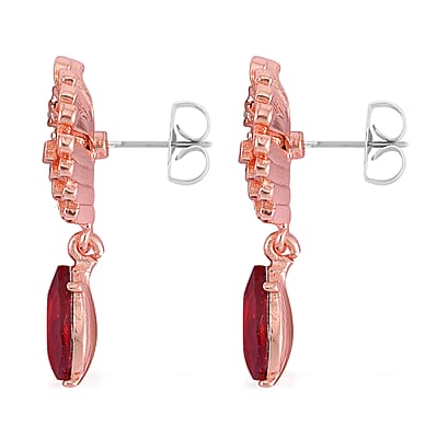 Simulated Ruby and Austrian Crystal Drop Earrings in Rosetone