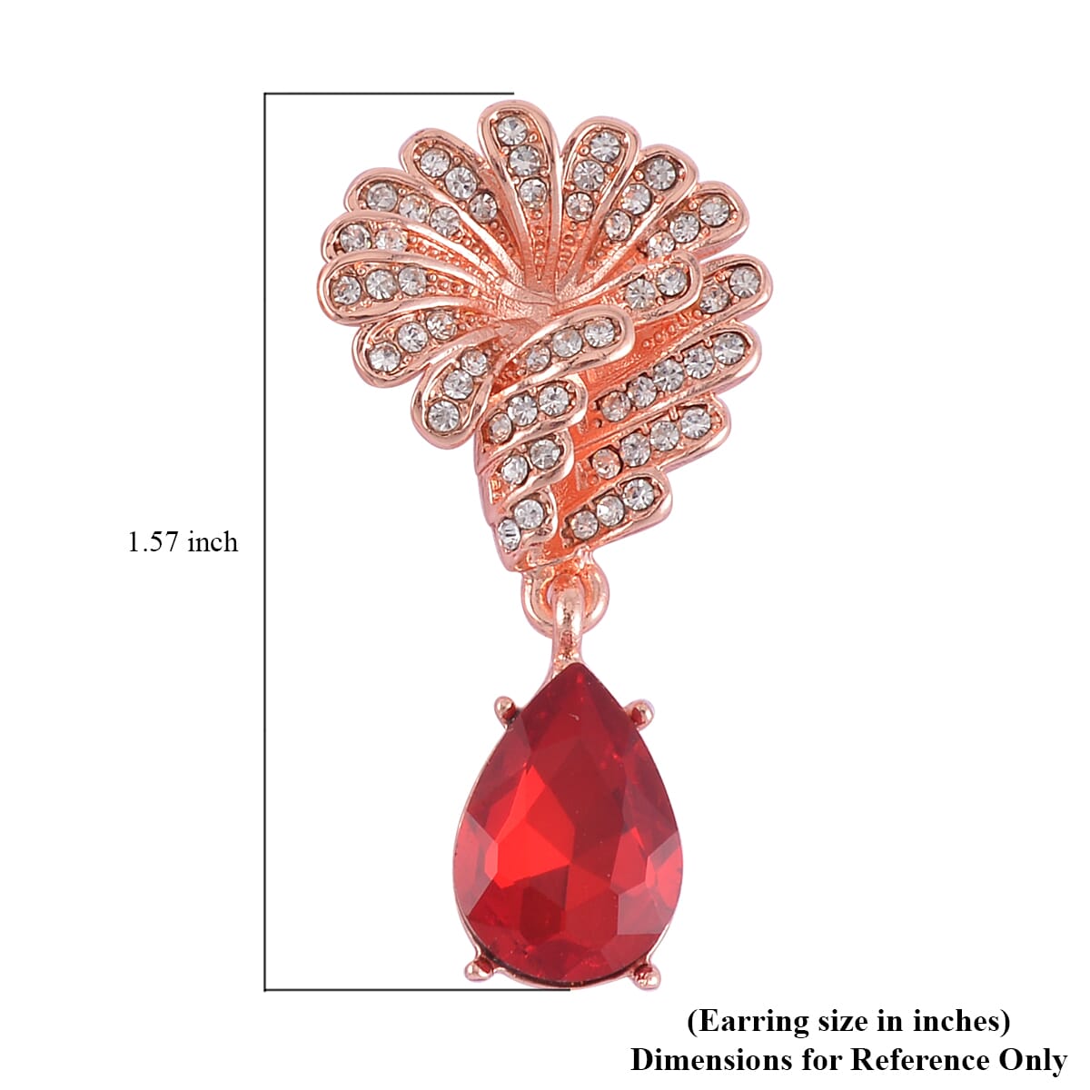 Simulated Ruby and Austrian Crystal Drop Earrings in Rosetone image number 4