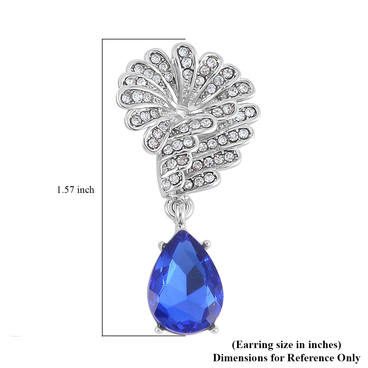 Simulated Blue Sapphire and Austrian Crystal Drop Earrings in Silvertone image number 4