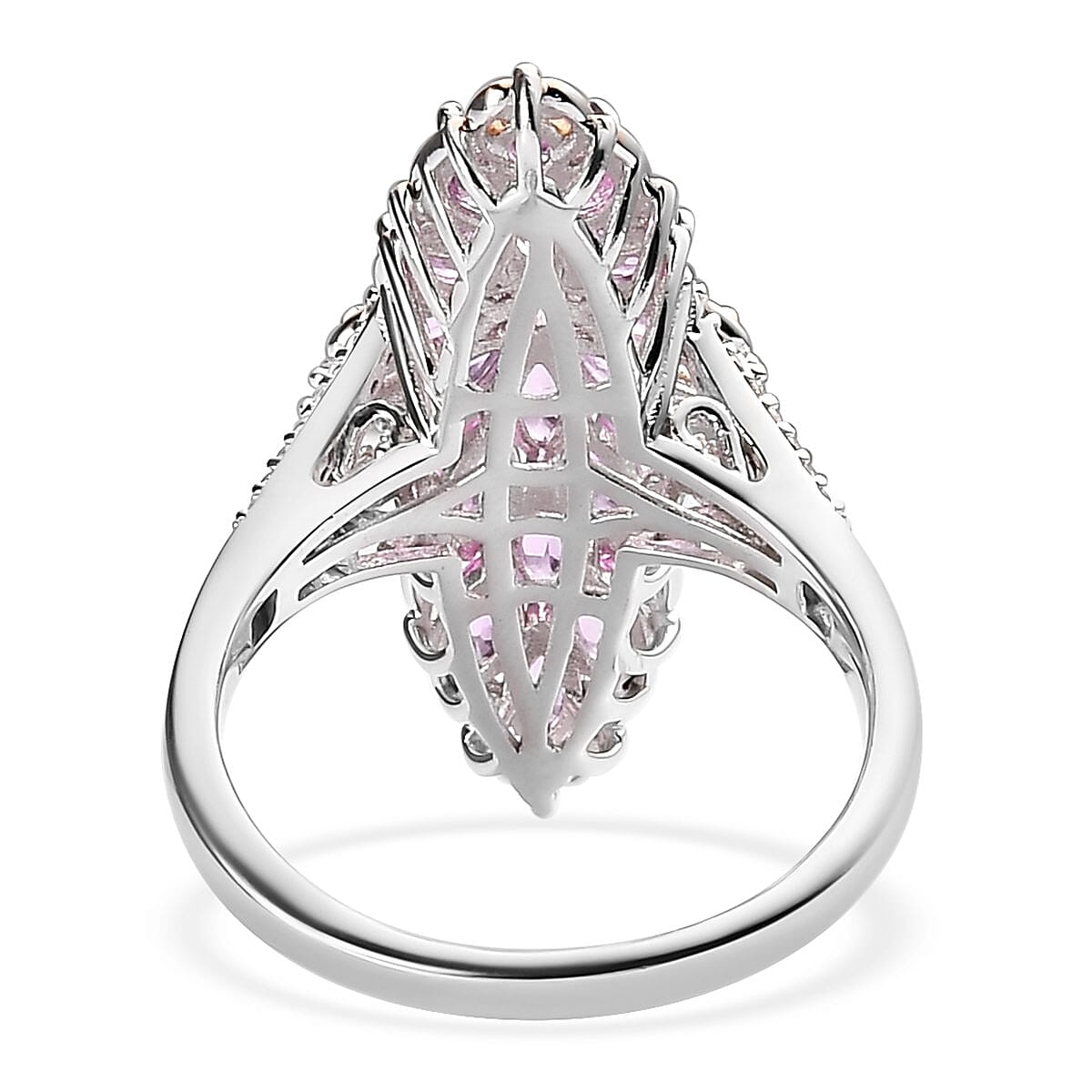 Premium Madagascar Pink Sapphire and White Zircon Elongated Ring in Vermeil Rose Gold and Platinum Over Sterling Silver (Size 10.0) 4.25 ctw