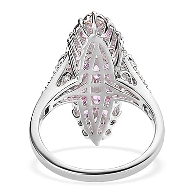 Premium Madagascar Pink Sapphire and White Zircon Elongated Ring in Vermeil Rose Gold and Platinum Over Sterling Silver (Size 10.0) 4.25 ctw