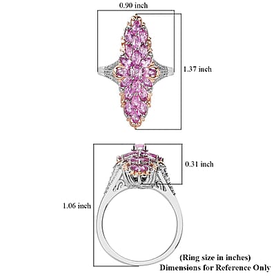 Premium Madagascar Pink Sapphire and White Zircon Elongated Ring in Vermeil Rose Gold and Platinum Over Sterling Silver (Size 10.0) 4.25 ctw